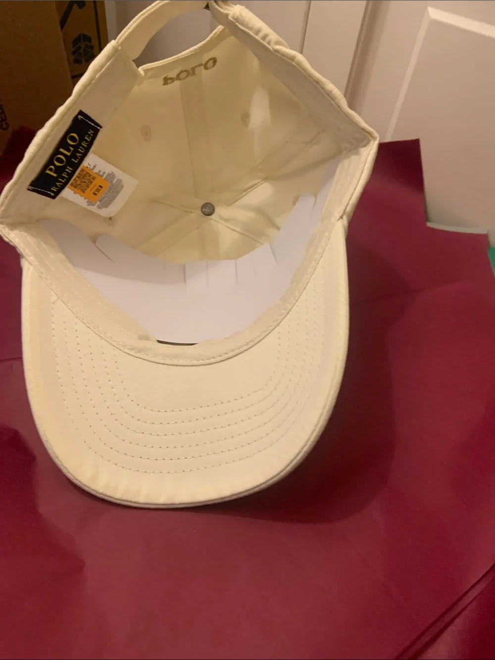 Ralph Lauren Cream Baseball Cap with Gold Pony Embroidery